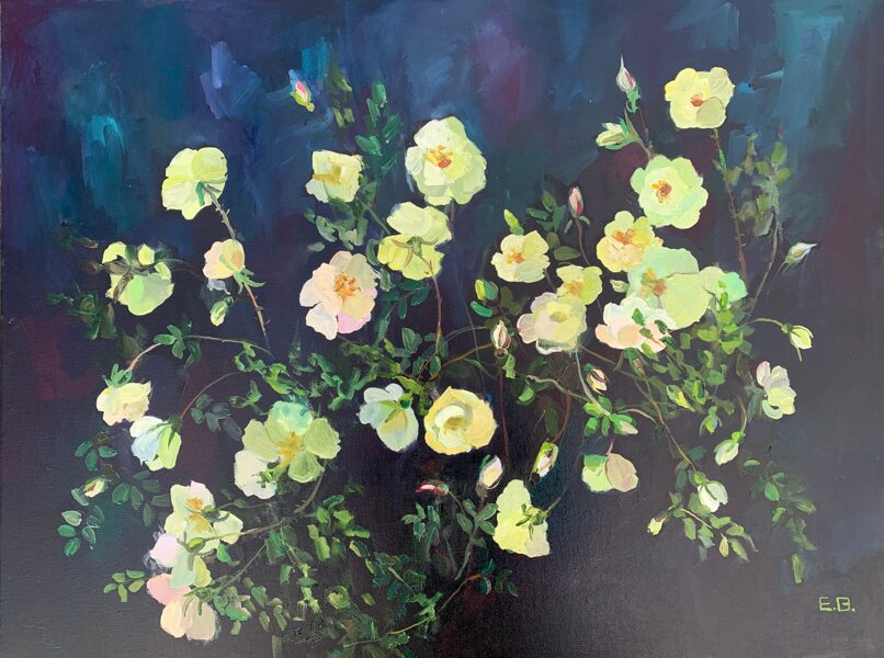 White Wild Roses, Oil Painting on Canvas, 60 x 80