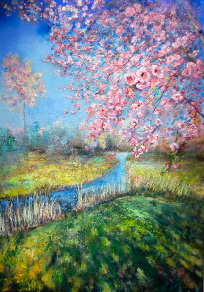 (SOLD) Blooming Apple, Oil Painting on Canvas, 100 x 70 cm