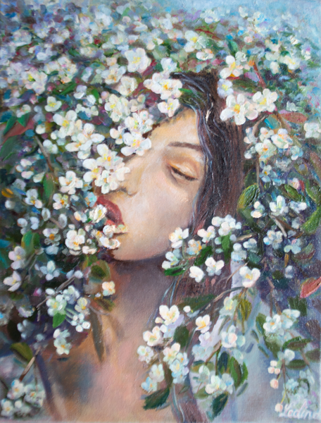 Woman in Flowers, Oil Painting on Canvas, 27 x 35