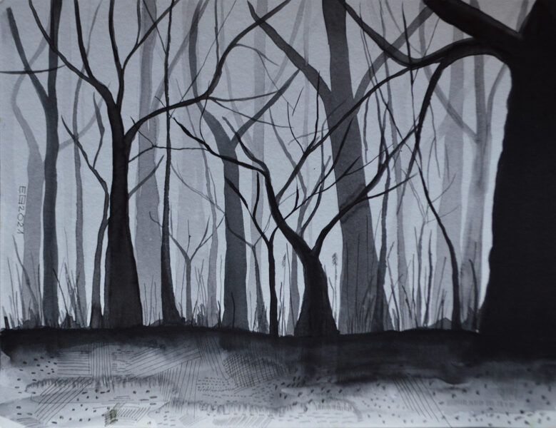 SOLD Black Forest, Original Watercolors Painting on Paper, Size: 25 X 32 cm, ships in a box