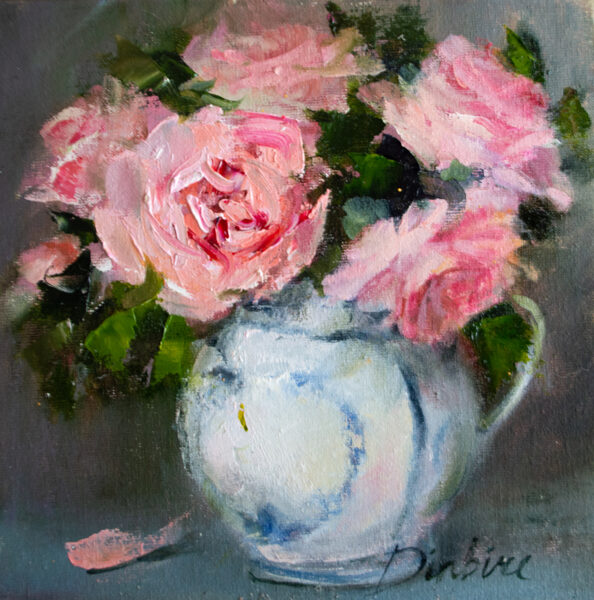 Pink Roses, Oil Painting on Cardboard, 20 X 20cm