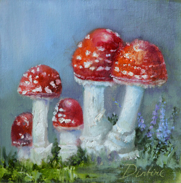(SOLD) Fly Amanitas, Oil Painting on Canvas Cardboard, 20 x 20 cm