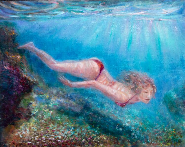 Swimmer, Oil Painting on Canvas, 38 X 46 cm