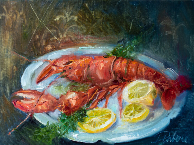 (SOLD) Lobster on a Plate, Oil Painting on Canvas, 30 x 40 cm