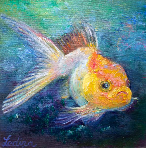 Goldfish, Oil Painting on Canvas, 20 x 20 cm