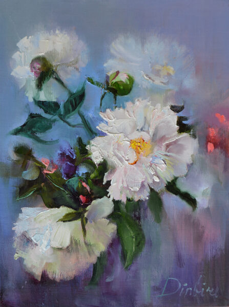 (SOLD) White Peonies, Oil Painting on Canvas, 40 x 30 cm