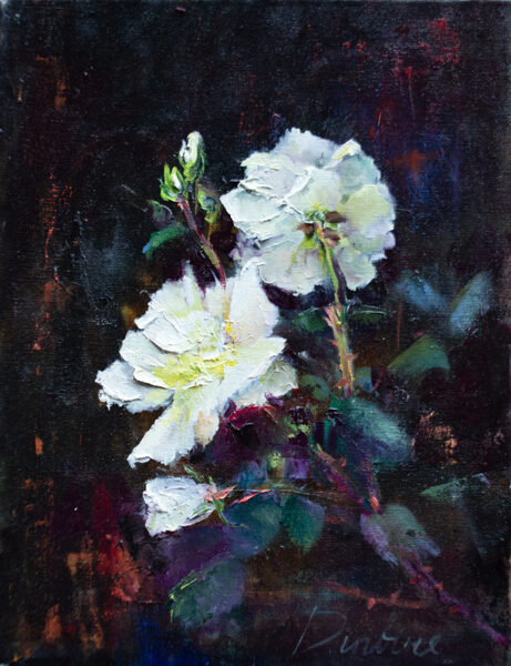 (SOLD) White Roses, Oil Painting on Canvas, 35 x 27cm