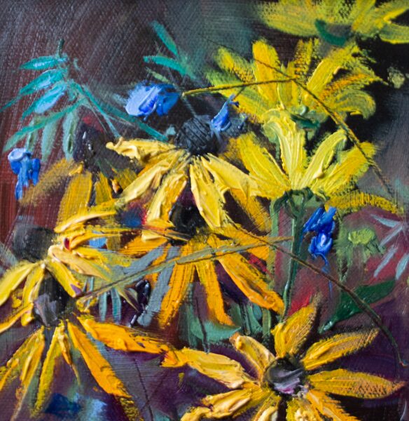 (SOLD) Wild Flowers, Oil Painting on Canvas, 18.5 x 18.5 cm