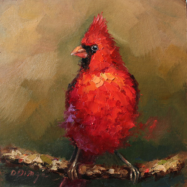 Red Cardinal oil original painting on cardboard Texture Art by Daiga Dimza Wall art fine gift for her Miniature artwork