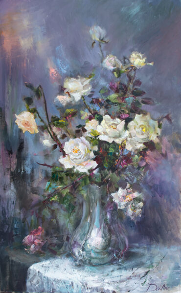 (SOLD) Roses in Vase, Oil Painting on Canvas, 80 X 50cm
