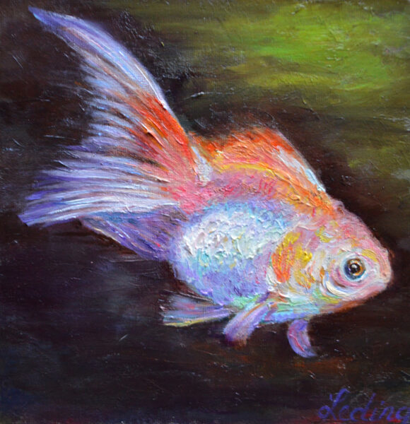 (SOLD) Gold Fish, Oil Painting on Canvas Cardboard, 20 X 20 cm