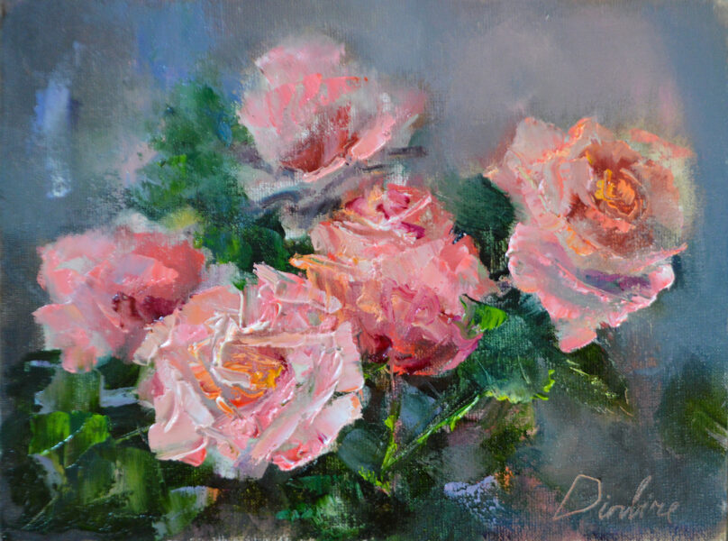 (SOLD) Pink Roses, Oil Painting on Canvas Board, 18 X 24cm
