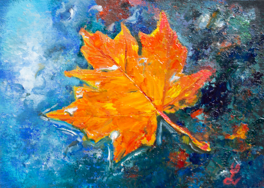 Maple Leaf, Oil Painting on Canvas, 18 x 13 cm