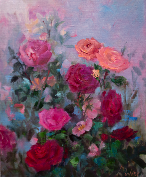 Colourful Roses, Oil Painting on Canvas, 50 x 40 cm