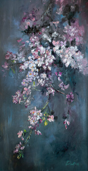(SOLD) Pink Flowers, Oil Painting on Canvas, Size: 80 X 44 cm, ships in a box