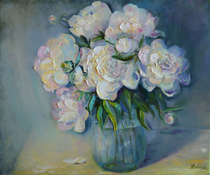 (SOLD)White Roses, Oil Painting on Canvas, Size: 50 X 60 cm, ships in a box