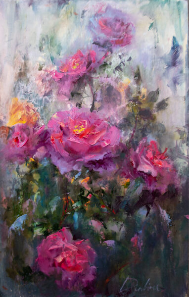 (SOLD) Wild Roses, Oil Paintings on Veneer, 50 X 31.5cm