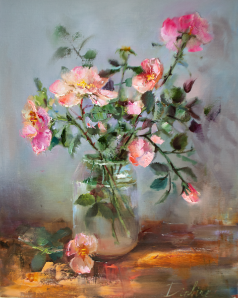 (SOLD) Pink Roses, Oil Painting on Canvas, 50 x 40 cm