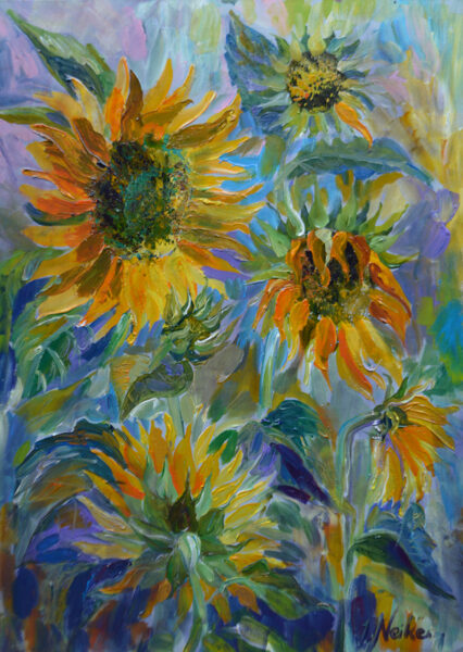 Sunflowers, Oil Painting on Canvas, Size: 70 X 50 cm, ships in a box