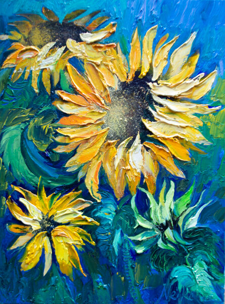 Colorful Sunflowers, Oil Painting on Canvas, 40 x 30 cm