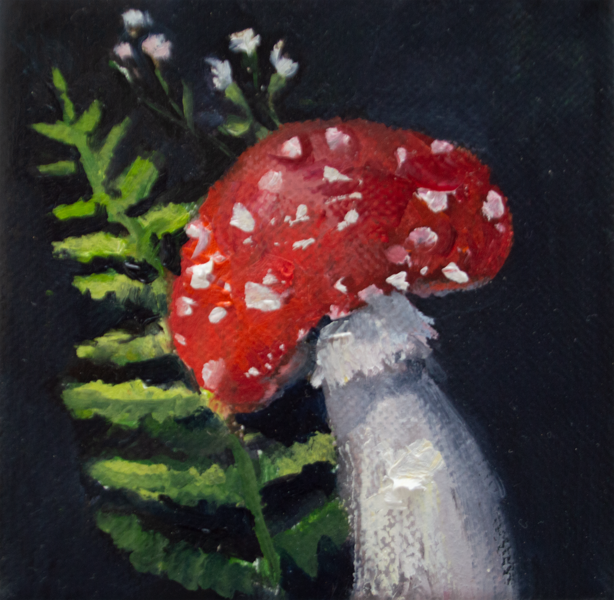 Amanita, Oil Painting on Canvas, 12 x 12 cm