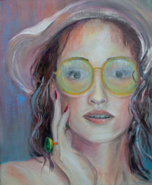 Woman and an Emerald, Oil Painting on Canvas, Size: 46 X 38 cm, ships in a box