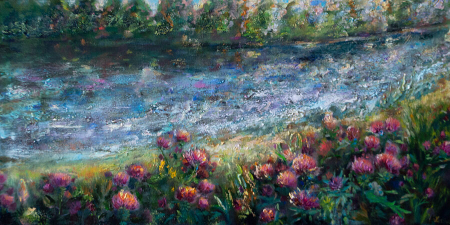 (SOLD) Scenic River, Oil Painting on Canvas, 40 X 80cm