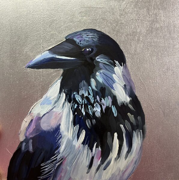 Grey Crow, Oil Painting on Canvas, 20 x 20 cm