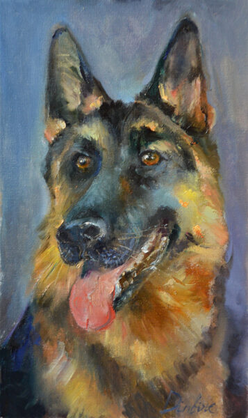 (SOLD) German Shepard Dog, Oil Painting on Canvas, 50 X 30cm