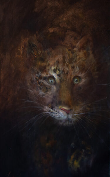 Leopard in the Dark, Oil Painting on Canvas, 70 x 40 cm