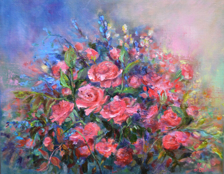 (SOLD) Pink Roses, Oil Painting on Canvas, 40 x 50 cm