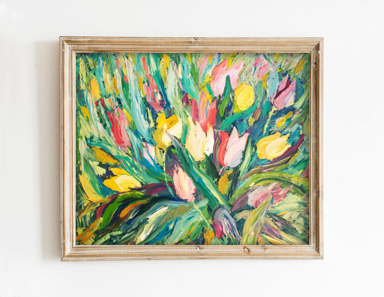 Rainbow Flowers, Oil Painting on Canvas, Size: 50 X 65 cm, ships in a box