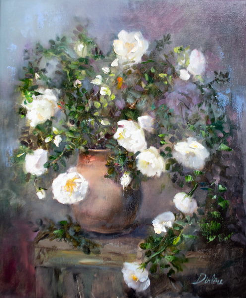 White Wild Roses, Oil Painting on Canvas, 60 x 50