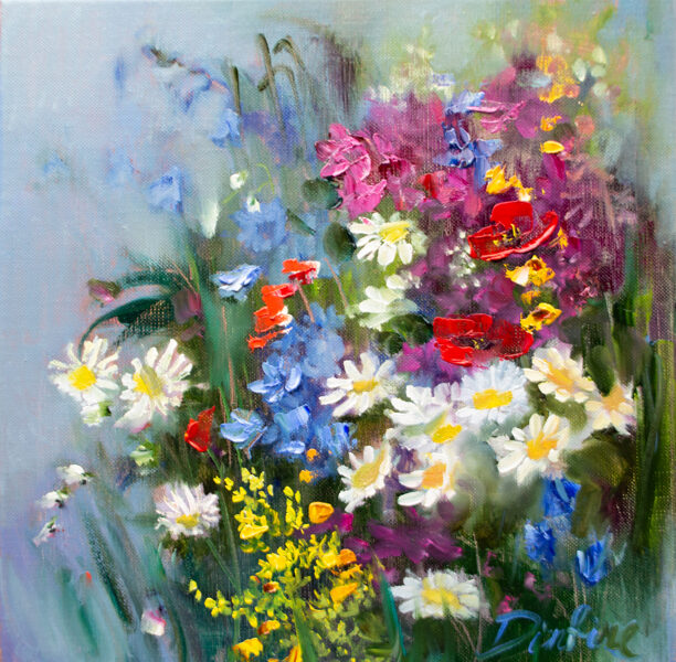(SOLD) Summer Flowers, Oil Painting on Canvas, 30 x 30 cm