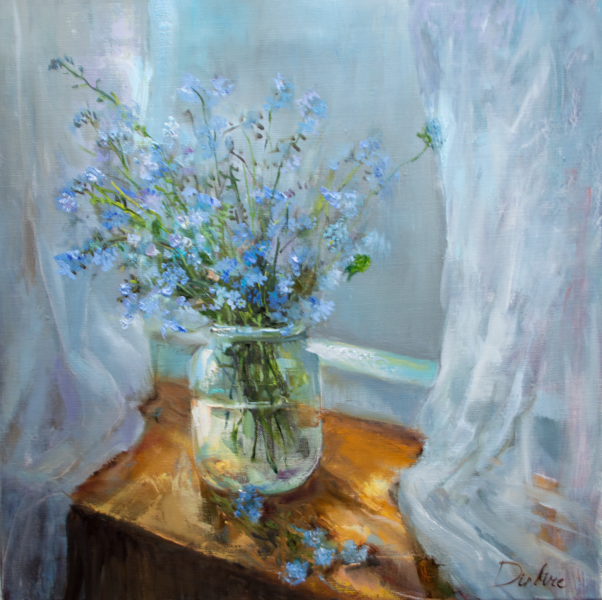 Forget Me Not Flowers, Oil Painting on Canvas, 50 x 50 cm