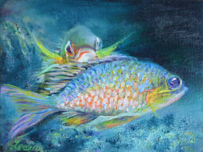 (SOLD) Green Fish, Oil Painting on Canvas, 18 x 24 cm